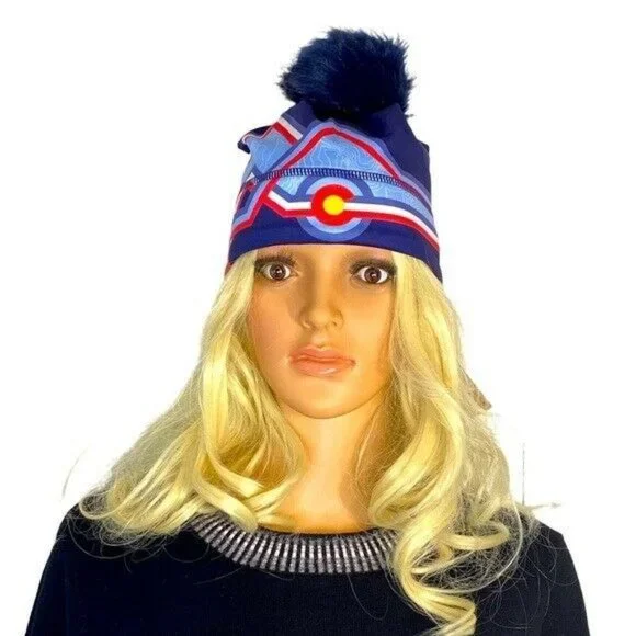NWT Krimson Klover Mile High HAT Beanie Colorado Removable Pom Pom Blue HTF - Picture 4 of 12